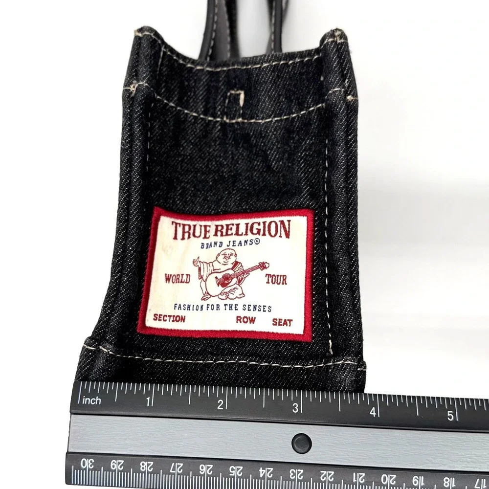 True Religion Black Denim Mini Tote Crossbody Bag Y2K Handbag Horseshoe Logo